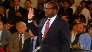 Future Justice Clarence Thomas being sworn in at his SCOTUS hearing