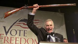 performance at the NRA convention at which he publicly warned that nominee Al Gore would grab Heston’s guns only “from my cold, dead hands!”