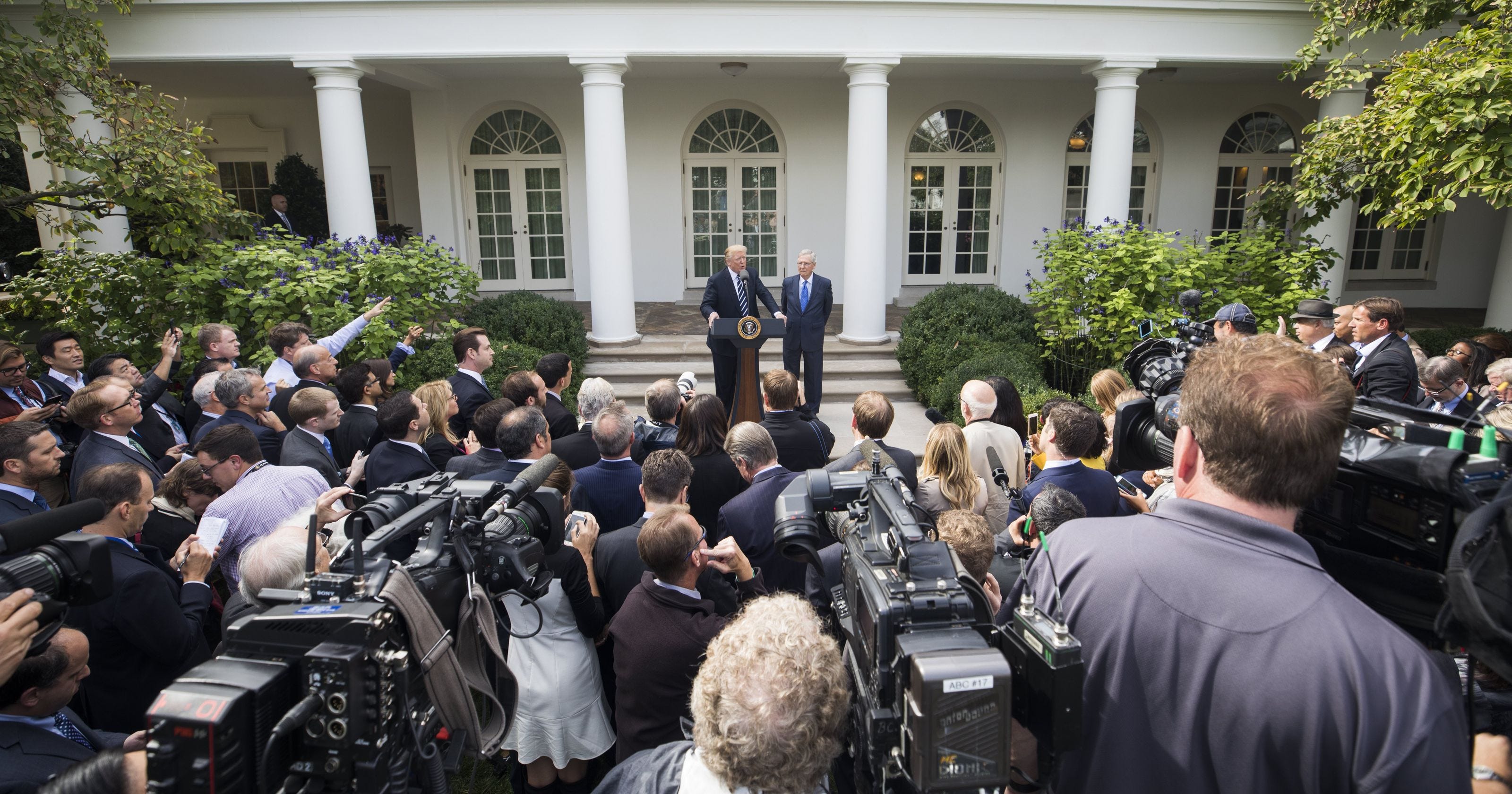 President Donald J. Trump speaking to the media