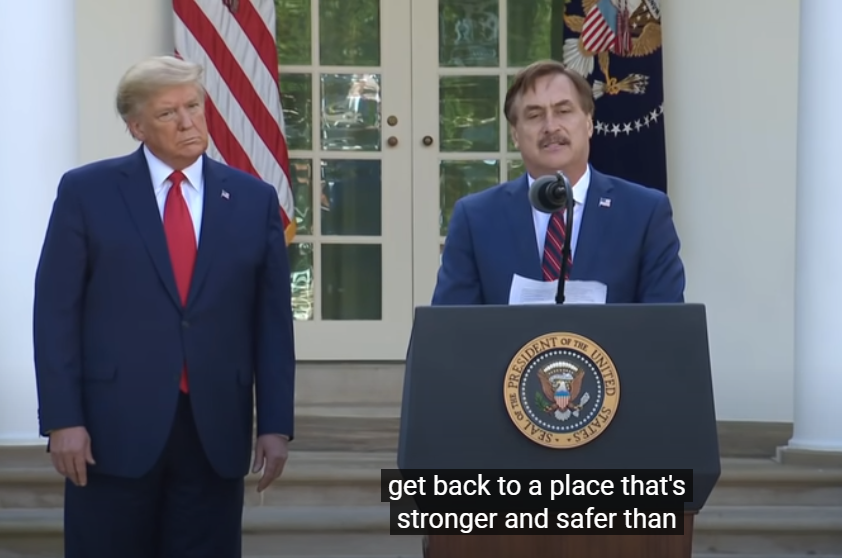 President Donald J. Trump and Mike Lindell at White House Coronavirus task force press conference March 30, 2020